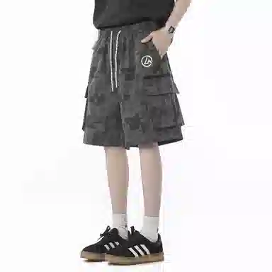 兰缪 美式日系复古户外百搭运动高街风简约基础款设计印花日常通勤山系宽松清爽透气潮流柔软垂感直筒系带休闲短裤 男女同款