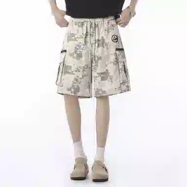 兰缪 美式日系复古户外百搭运动高街风简约基础款设计印花日常通勤山系宽松清爽透气潮流柔软垂感直筒系带休闲短裤 男女同款