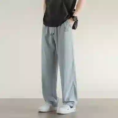 兰缪 美式复古日系高街风简约基础款日常通勤户外山系运动宽松清爽透气潮流柔软百搭亲肤直筒裤长裤垂感系带长裤休闲裤 男女同款