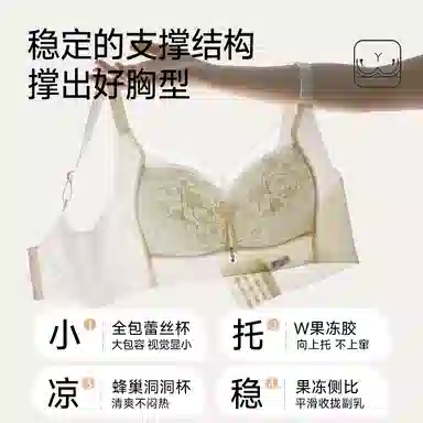都市丽人 法式蕾丝大胸显小透气蜂巢杯舒适承托果冻条支撑防下垂收副乳轻薄不变形不上窜文胸 女款 礼袋装