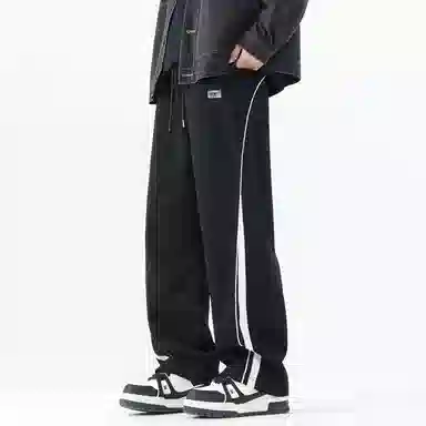 【dme】 美式潮牌高街复古纯色拼接撞色设计感宽松阔腿卫裤松紧腰百搭舒适透气垂感直筒休闲裤 男女同款