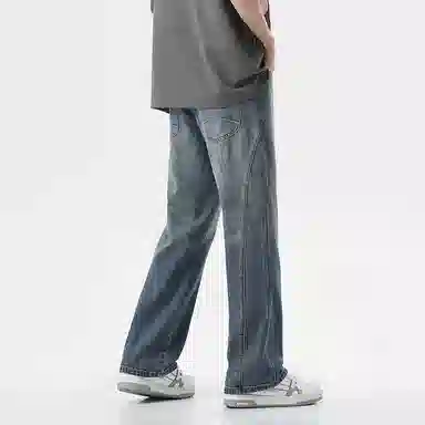 【dme】 美式高街简约设计百搭基础款休闲宽松垂感直筒牛仔裤 男女同款 蓝色