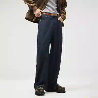 【dme】 时尚简约纯色水洗基础款高级感舒适百搭休闲中腰宽松直筒牛仔裤 男女同款 黑蓝色