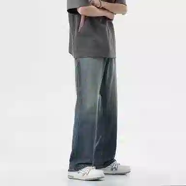 【dme】 美式高街简约设计百搭基础款休闲宽松垂感直筒牛仔裤 男女同款 蓝色