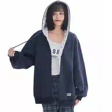 【dme】 时尚日常通勤百搭碎花拼接设计休闲开衫美式潮流宽松舒适连帽卫衣 男女同款