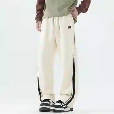 【dme】 美式潮牌高街复古纯色拼接撞色设计感宽松阔腿卫裤松紧腰百搭舒适透气垂感直筒休闲裤 男女同款