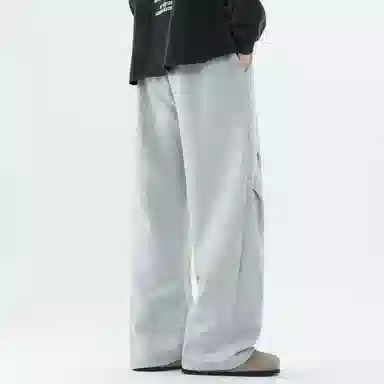 【dme】 纯色基础款松紧腰系带简约卫裤褶皱设计垂感百搭柔软舒适松弛感宽松直筒运动休闲裤 男女同款