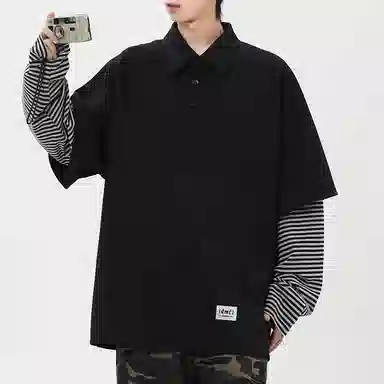 【dme】 日系简约翻领外穿拼接宽松休闲长袖上衣日常通勤舒适百搭假两件卫衣 男女同款