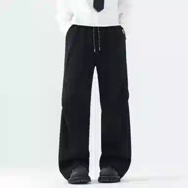 【dme】 纯色基础款松紧腰系带简约卫裤褶皱设计垂感百搭柔软舒适松弛感宽松直筒运动休闲裤 男女同款