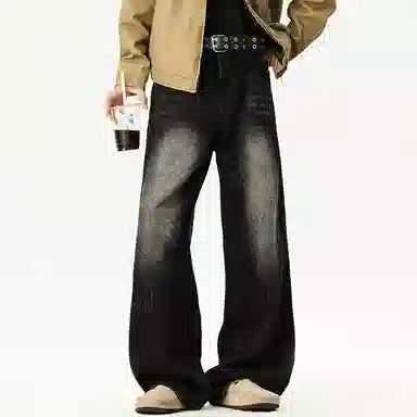 【dme】 美式高街水洗做旧猫爪痕复古宽松休闲通勤百搭垂坠感舒适直筒牛仔裤 男女同款