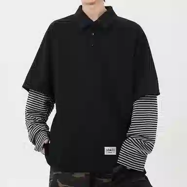 【dme】 日系简约翻领外穿拼接宽松休闲长袖上衣日常通勤舒适百搭假两件卫衣 男女同款