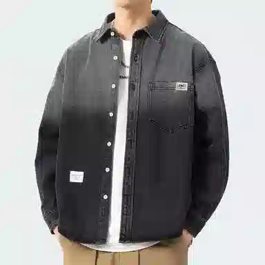 【dme】 时尚潮牌宽松小众设计感衬衣外套舒适百搭重工艺水洗渐变牛仔衬衫 男女同款 黑色