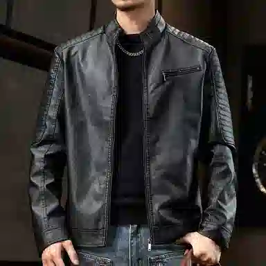 【dme】 美式复古机车风休闲立领防风防水皮衣 男女同款