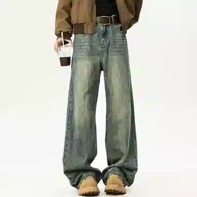 【dme】 美式高街水洗做旧猫爪痕复古宽松休闲通勤百搭垂坠感舒适直筒牛仔裤 男女同款