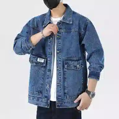 【dme】 美式高街复古水洗口袋翻领单排扣落肩长袖牛仔外套 男女同款