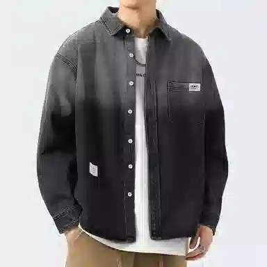 【dme】 时尚潮牌宽松小众设计感衬衣外套舒适百搭重工艺水洗渐变牛仔衬衫 男女同款 黑色