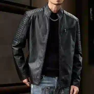 【dme】 美式复古机车风休闲立领防风防水皮衣 男女同款