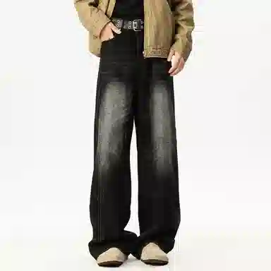 【dme】 美式高街水洗做旧猫爪痕复古宽松休闲通勤百搭垂坠感舒适直筒牛仔裤 男女同款