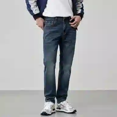 【dme】 美式复古时尚刺绣中腰百搭直筒牛仔裤 通用 蓝色