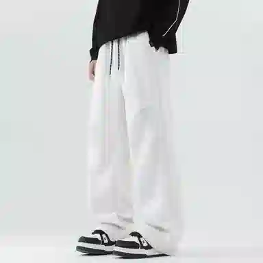 【dme】 纯色基础款松紧腰系带简约卫裤褶皱设计垂感百搭柔软舒适松弛感宽松直筒运动休闲裤 男女同款