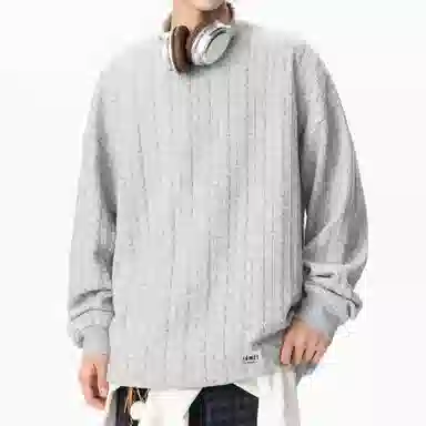 【dme】 时尚简约提花设计感圆领上衣纯色百搭休闲舒适套头长袖卫衣 男女同款