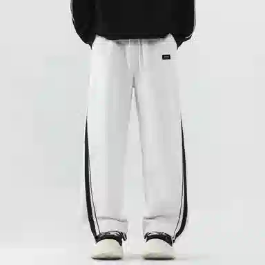 【dme】 美式潮牌高街复古纯色拼接撞色设计感宽松阔腿卫裤松紧腰百搭舒适透气垂感直筒休闲裤 男女同款