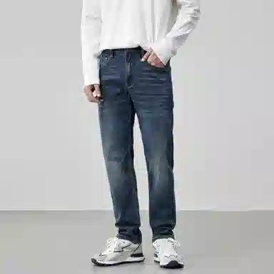 【dme】 美式复古时尚刺绣中腰百搭直筒牛仔裤 通用 蓝色