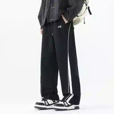 【dme】 美式潮牌高街复古纯色拼接撞色设计感宽松阔腿卫裤松紧腰百搭舒适透气垂感直筒休闲裤 男女同款