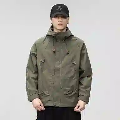 男生美式潮牌三防宽松舒适登山运动连帽时尚百搭软壳  防水防风保暖冲锋衣 男女同款