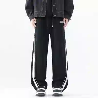 【dme】 美式潮牌高街复古纯色拼接撞色设计感宽松阔腿卫裤松紧腰百搭舒适透气垂感直筒休闲裤 男女同款