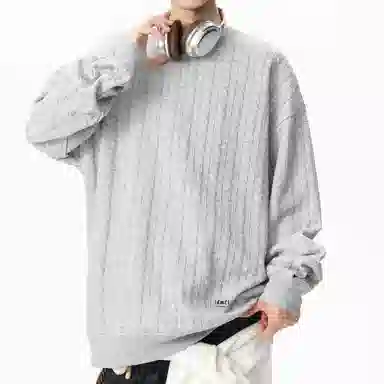 【dme】 时尚简约提花设计感圆领上衣纯色百搭休闲舒适套头长袖卫衣 男女同款