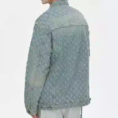 【dme】 时尚潮流立体印花设计感宽松百搭水洗做旧百搭长袖牛仔外套 男女同款