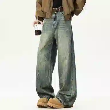 【dme】 美式高街水洗做旧猫爪痕复古宽松休闲通勤百搭垂坠感舒适直筒牛仔裤 男女同款