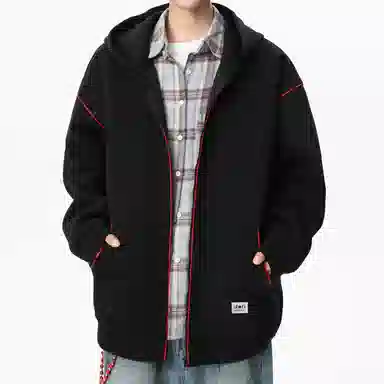 【dme】 美式复古高级感撞色拉链开衫外套青年痞帅宽松舒适休闲百搭连帽卫衣 男女同款