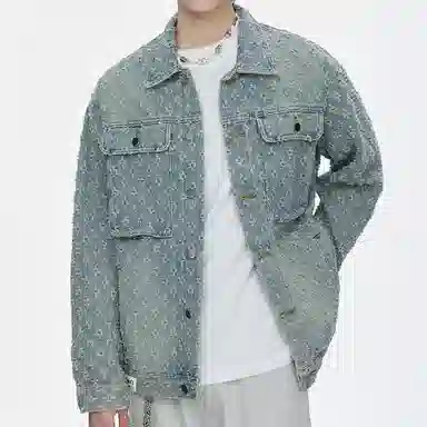 【dme】 时尚潮流立体印花设计感宽松百搭水洗做旧百搭长袖牛仔外套 男女同款
