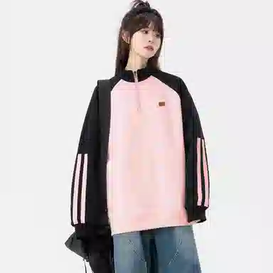 【dme】 美式经典高街校园风纯色半拉链立领套头宽松舒适氛围感学生党无性别主义长袖卫衣 男女同款