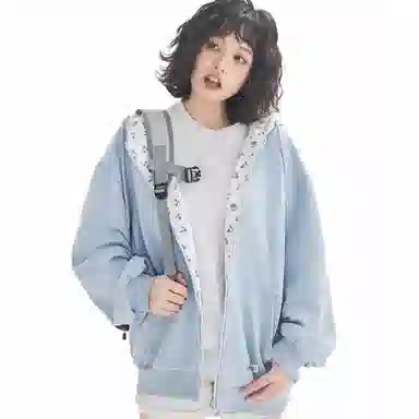 【dme】 时尚日常通勤百搭碎花拼接设计休闲开衫美式潮流宽松舒适连帽卫衣 男女同款