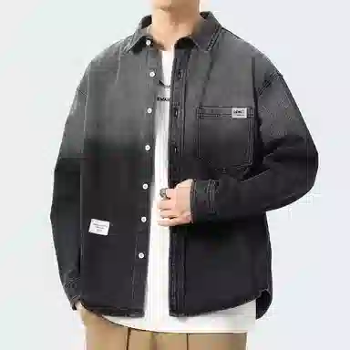 【dme】 时尚潮牌宽松小众设计感衬衣外套舒适百搭重工艺水洗渐变牛仔衬衫 男女同款 黑色