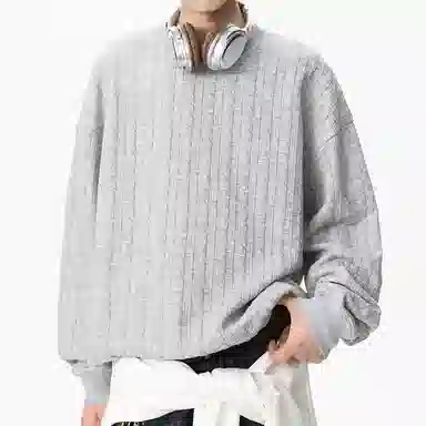 【dme】 时尚简约提花设计感圆领上衣纯色百搭休闲舒适套头长袖卫衣 男女同款