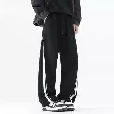 【dme】 美式潮牌高街复古纯色拼接撞色设计感宽松阔腿卫裤松紧腰百搭舒适透气垂感直筒休闲裤 男女同款