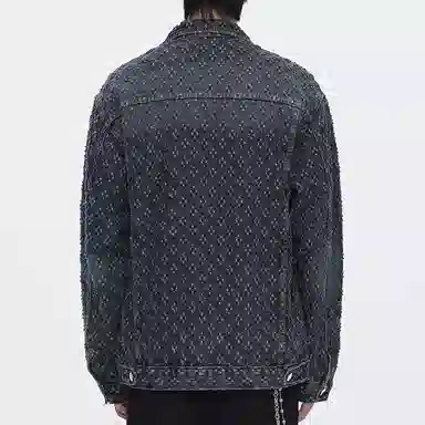 【dme】 时尚潮流立体印花设计感宽松百搭水洗做旧百搭长袖牛仔外套 男女同款