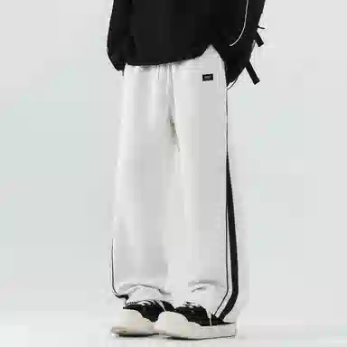 【dme】 美式潮牌高街复古纯色拼接撞色设计感宽松阔腿卫裤松紧腰百搭舒适透气垂感直筒休闲裤 男女同款