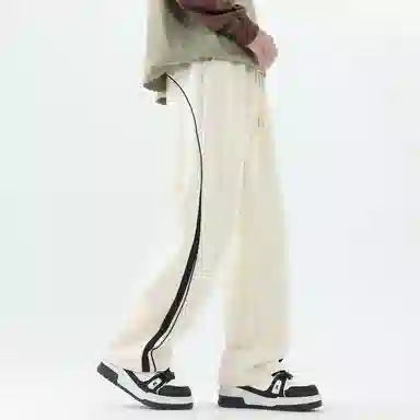 【dme】 美式潮牌高街复古纯色拼接撞色设计感宽松阔腿卫裤松紧腰百搭舒适透气垂感直筒休闲裤 男女同款