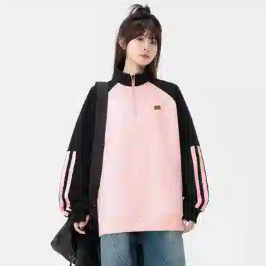 【dme】 美式经典高街校园风纯色半拉链立领套头宽松舒适氛围感学生党无性别主义长袖卫衣 男女同款