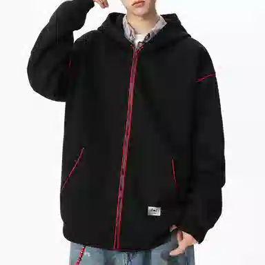 【dme】 美式复古高级感撞色拉链开衫外套青年痞帅宽松舒适休闲百搭连帽卫衣 男女同款