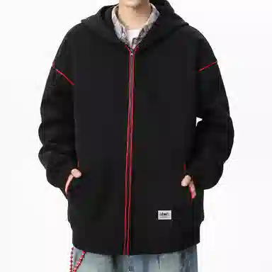 【dme】 美式复古高级感撞色拉链开衫外套青年痞帅宽松舒适休闲百搭连帽卫衣 男女同款