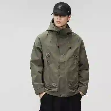 男生美式潮牌三防宽松舒适登山运动连帽时尚百搭软壳  防水防风保暖冲锋衣 男女同款