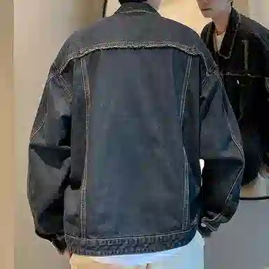 【dme】 美式潮牌高级感毛边设计水洗工装夹克时尚百搭破洞翻领长袖牛仔外套 男女同款