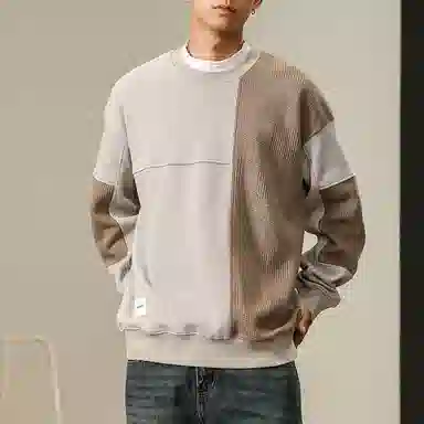 【dme】 潮牌日系针织打底拼接长袖圆领卫衣 男款