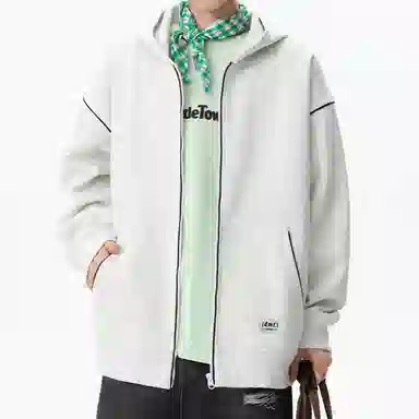 【dme】 美式复古高级感撞色拉链开衫外套青年痞帅宽松舒适休闲百搭连帽卫衣 男女同款